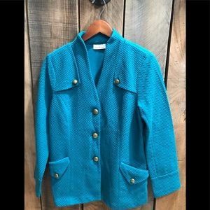 Joan Rivers teal blazer with gold buttons and pockets size medium